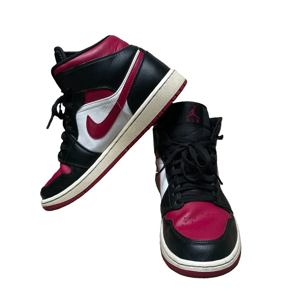 Nike Air Jordan 1 Bred Toe Men's 9.5 US Noble Raspberry Red & White 554724-066